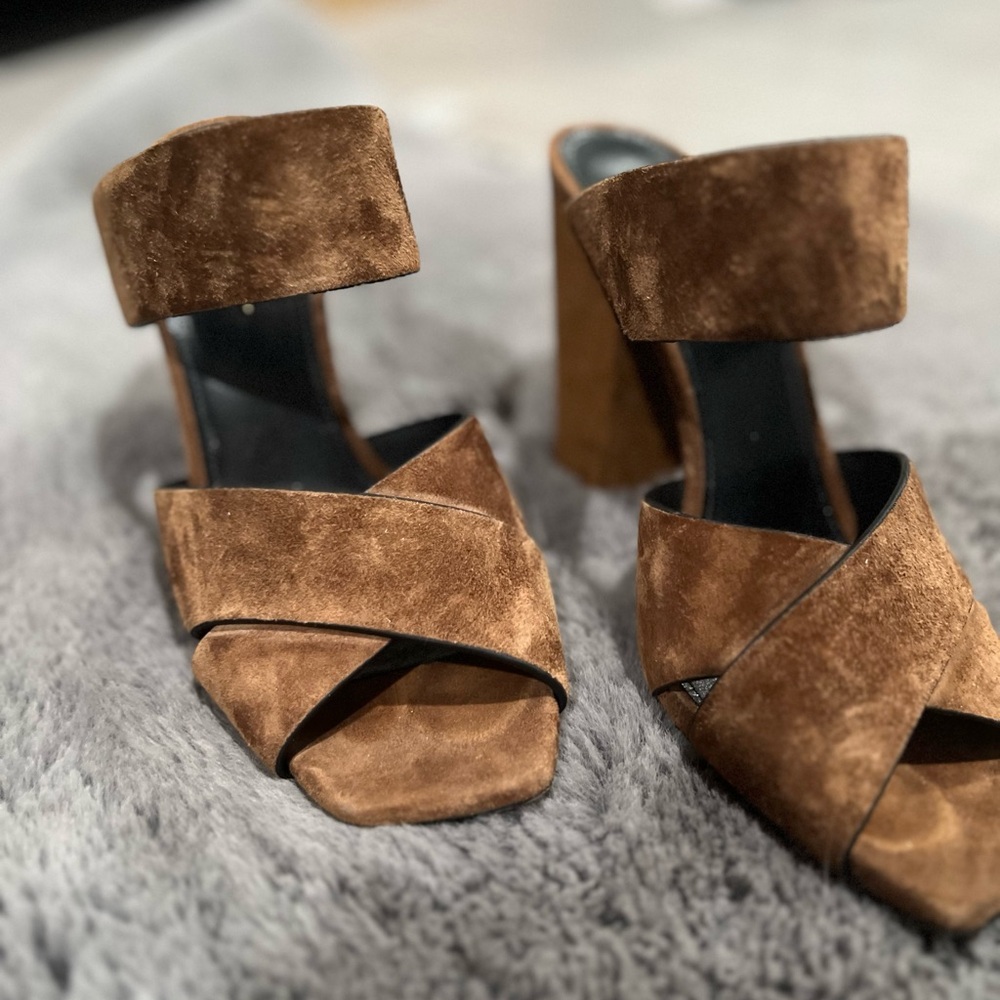 Saint Laurent Brown Jodie Suede Block-Heel Sandals